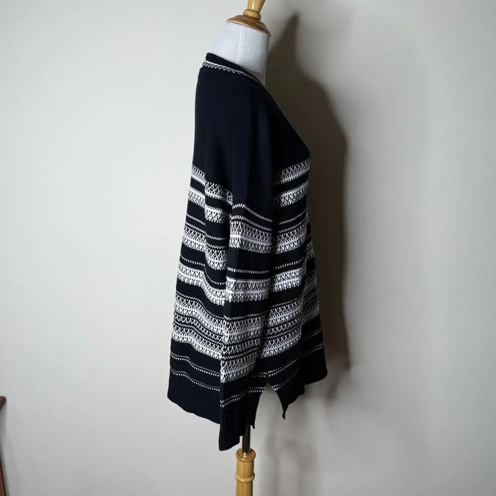 Vince Black and White Striped V-Neck Sweater
